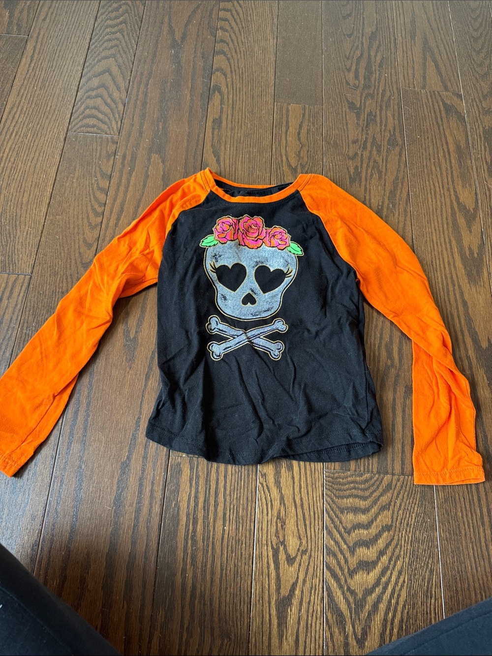 Girls' Black & Orange Skull Halloween Day of the Dead Long-Sleeve Tee